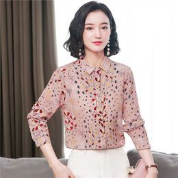 Korean Fashion Silk Women Blouses Satin Long Sleeve women Shirts Dot Pattern Office Lady Blusas Largas Plus Size Womens Tops 210531