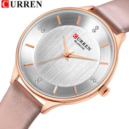 Watches for Women Top Brand Curren Rhinestone Women's Wriswatch with Leather Ladies Dress Watch Female Clock Relogio Feminino Q0524