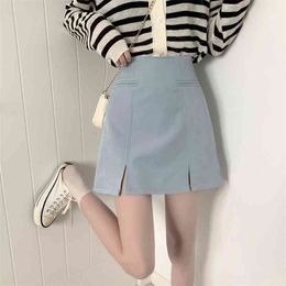 summer sexy mini Vintage harajuku skirts slit slim high waist straight skirt ladies korean style woman 210507