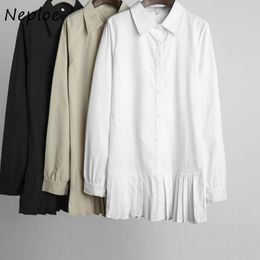 Neploe Elegant Sexy Pleated Mini Dresses Casual Long Sleeve Shirt Dress Women Plus Size Ladies Clothing S-3XL Ropa 210510