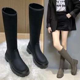 Boots Fashion Women's Shoes Round Toe Leather Winter Warmth Flat Thick Bottom Waterproof All-match