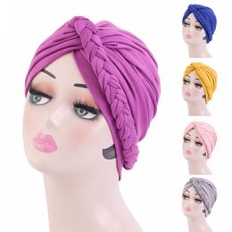 Twist Braid Turban Hat Baotou Cap Yoga Pure Colour Chemotherapy Hat Breathable Muslim Head Scarf Turban hijab underscarf Cap