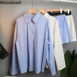 Mozuleva Women's Summer Two-piece Home Suit for Spring / Autumn Long-sleeved Cotton Pants Pyjamas Ladies Loose Cotton Suit 211105