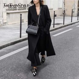 TWOTYLE Black Midi Blazer Women Long Sleeve Side Split Blazers Overcoat Female Fashion Clothes Autumn Winter 211006