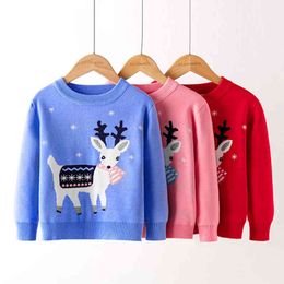 Christmas Baby Girls Sweater Autumn Winter Kids Knitwear Boys Pullover Cartoon Deer Knitted Children's Clothing 210429