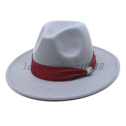 Fashion Women Men Wide Brim Felt Jazz Fedora Hats Solid Colour Party Trilby Wedding Hat Autumn Winter Hats 56-58-60CM