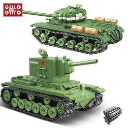 818PCS Military Soviet Russia KV 2 Heavy Tank Building Blocks City WW2 Soldier Police Weapon Bricks Toys Gifts for Children Kids Q0624