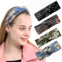 Women Headband Cross Knot Hair Band Floral Prints Elastic Turbans Wide Stretch Girls Hairband Fashion Accessories 56 Designs DW5646