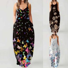 Plus Size maternity Dress Women Maxi Summer Casual Boho Printed Long Sleeveless V-Neck pregnancy dress Vestido#35 Q0713