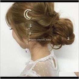 Fashion Elegant Women Ladies Moon Crescent Crystal Rhinestone Pendant Hairpin For Girls Rv9Wz Glpzf