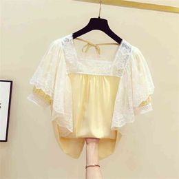 Summer Women Lace Ruffles Short Sleeves Square Collar Shirt Female Casual Blouse Tops Ladies Blusas A3358 210428