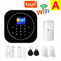 Wifi GSM Alarm System RFID Burglar Security 100 wireless zone LCD Touch Keyboard 433MHz Sensor 11 language Tuyasmart Smart Life APP