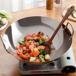 38cm 40cm Thicken Wok Pans Home Garden Non-stick Skillet Stainless Steel Gas Stoves Frying Pancake Pan Cooking Pot 210319