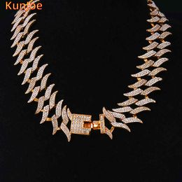 KunJoe Hip Hop 40cm 45cm 50cm Length Gold Color Miami Cuban Chain For Men Women Iced Out Rhinestone Paved Necklace Bling Jewelry X0509