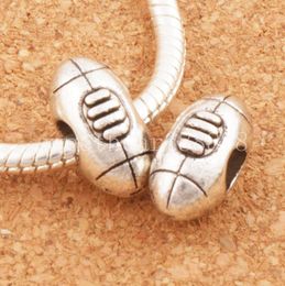 Alloy Dots Football Rugby Big Hole Loose Beads 7.5x8.7x14mm Antique Silver Dangle Fit European Charm Bracelets Jewelry L1463 100pcs/lot