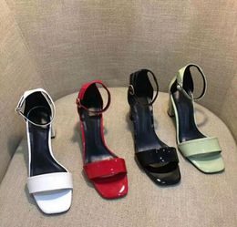 fashion new patent leather high-heeled sandals for ladies classic alphabet heels for ladies sexy banquet dress wedding heels+box