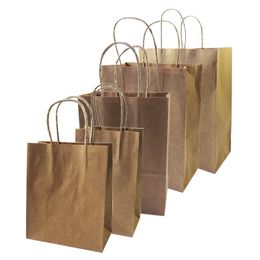 10 Pcs/lot Multifunction Kraft Paper Bag With Handle Recyclable Bag Fashionable Cloth Shoes Gift Paper Bags 8 Size Cowhide Colour 210323