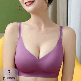 SofbeauForY 3pcs/pc Colour Latex Underwear Gradient Jelly Strap Anti-skipping Bra No Steel Ring Beauty Back For Women 22 sets 211217