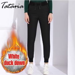 Winter Duck Down High Waisted Pants Women Classic Causal Warm Velvet 's Plus Size Elastic Waist Black Trousers 210514