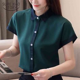 fashion woman blouses short sleeve chiffon women shirt summer tops turn down collar office 3409 50 210506