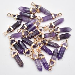 Fahsion bestselling Natural stone amethysts Tiger's Eye Rose Quartz Charms Hexagonal healing Reiki Point pendants for jewelry making