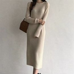 Robe Ete Femme Autumn Winter Sweater Dress Women Knitwear Long Sleeve Solid Korean Casual Knitting Vestidos 210514