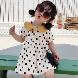 Girls cute dress polka dot princess dress 2020 summer new children's clothing Korean doll collar dress casual tide WT38 Q0716