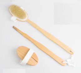 Fashion Natural Long Handle Wooden Bristle Body Brush Massager Bath Shower Back Spa Scrubber SN5551