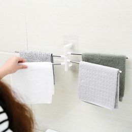 Towel Racks Nordic Rack Rotating Bar Save Space Stainless Steel Wall-hung Punching-free Bathroom Storage
