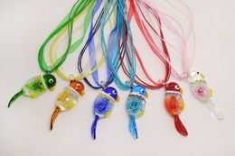 Wholesale 6Color Mixed Colour Necklace Handmade Murano Lampwork Glass animal Inner Flower Pendant Necklaces Gift