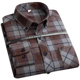 S to 6xl Plus Size Checkered Shirts for Male Leisure Mens 100% Cotton Sanded Warm Flannel Casual Plaid Over Shirt long Sleeve 210626