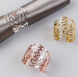 Rose Napkins Ring Silver Gold Colour Hollow Out Napkin Holder For Party Wedding Table Decoration