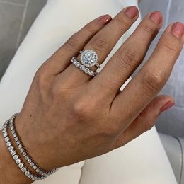 Classic 925 Sterling Silver Round Created Diamond RING set Wedding Engagement Cocktail DIAMOND Rings for Women Jewellery