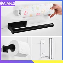 Toilet Paper Holder Black Aluminium Bathroom Roll Vacuum Wall Mounted Kitchen Napkin Towel Rack 210720