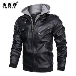 CHAIFENKO Men Brand Winter Leather Jacket Coat Fashion Hooded Motorcycle PU Casual Biker Faux s 211008