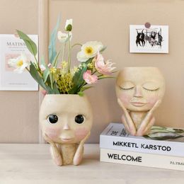 Vases Girls Face Head Flower Planter Succulent Plant Container Pot Flowerpot Figure Garden Decor Nordic Tabletop Ornament