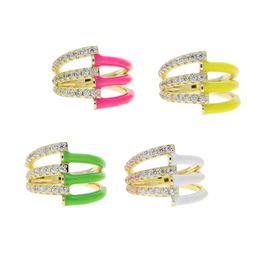 2021 Spring Design Colorful Women Finger Jewelry Gold Color CZ Half Enamel Geometric Bar Multi layer Ring