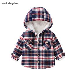 Mudkingdom Boys Shirts Hooded Winter Button Down Heavy Fleece Children Tops Fashion Plaid Kids Clothes for 210615