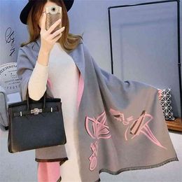 Scarf Female Winter Korean Solid Colour Wild Long Student Spring And Autumn Dual-use Thick Double-sided Shawl 210427