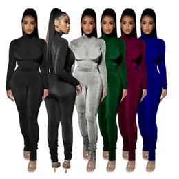 Women Korean Velvet Tracksuits Fashion Thread Turtle Neck Tops Pleated Pants Outfits Designer Female Fall Jogger Velvets Slim Two Piece Sets