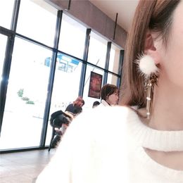 long hair chain earrings UK - S925 silver needle Korean winter spring mink hair fashion leopard pattern acrylic pearl chain long earrings 5EJO