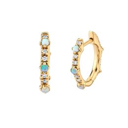 Delicate Dainty 100% 925 Sterling Silver Girl Women Multi Piercing Small Huggie Hoop Earring With CZ Opal Stone