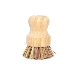 Round Wood Brush Handle Pot Dish Household Sisal Palm Bamboo Kitchen Chores Rub Cleaning Brushes SN6039