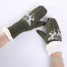 Five Fingers Gloves 2021 Couple Autumn Winter Warm Plus Velvet Thickening Knitting Wool Glove Christmas Deer Rhinestone For Women