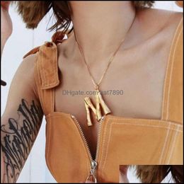 Pendant Necklaces & Pendants Jewellery Fashion 26 Letter Bamboo Necklace For Women Gold Plated Snake Chain Initial Statement Drop Delivery 202