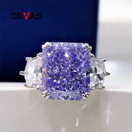 OEVAS 100% 925 Sterling Silver 10*12mm Purple Yellow High Carbon Diamond Ice Flower Cut Rings For Women Sparkling Fine Jewellery 211217