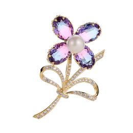 Red Trees Brand High Quality Lapel Pins Fashion Colourful Stone Flower Brooches For Women Year Gift Drop