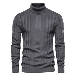 AIOPESON Slim Fit Pullovers Turtleneck Men Casual Basic Solid Color Warm Striped Sweater Mens Winter Fashion Sweaters Male 211018