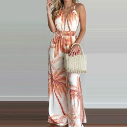 Lace Up Top Backless Long Pant Jump Suits for Women Overalls Romper Women Sexy Streetwear Loose Jumpsuit 210521