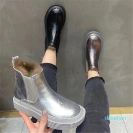 designer Boots Fur Ankle Platform Women Cotton Shoes Winter Warm Plush Snow Boot Female Chunky Booties Black Silver Red